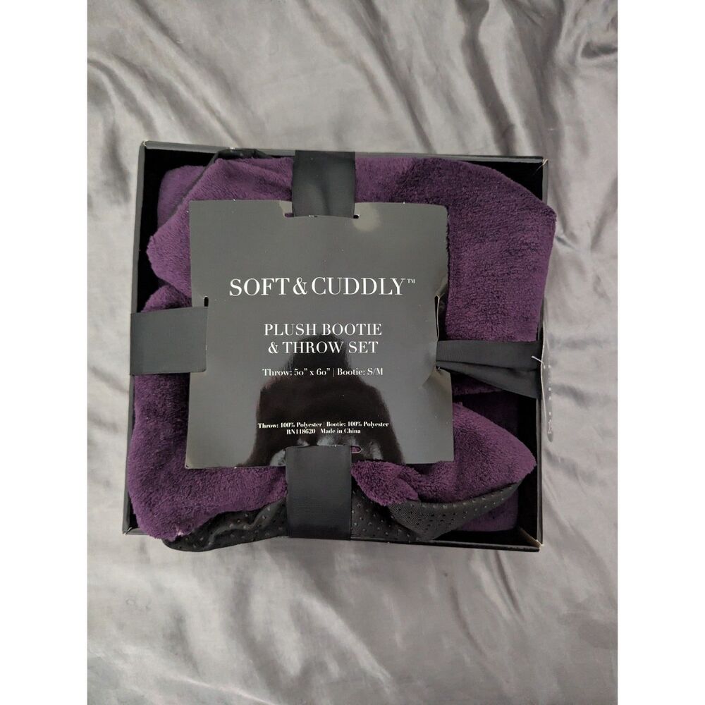 Soft & Cuddly Purple Plush Bootie & Throw Set